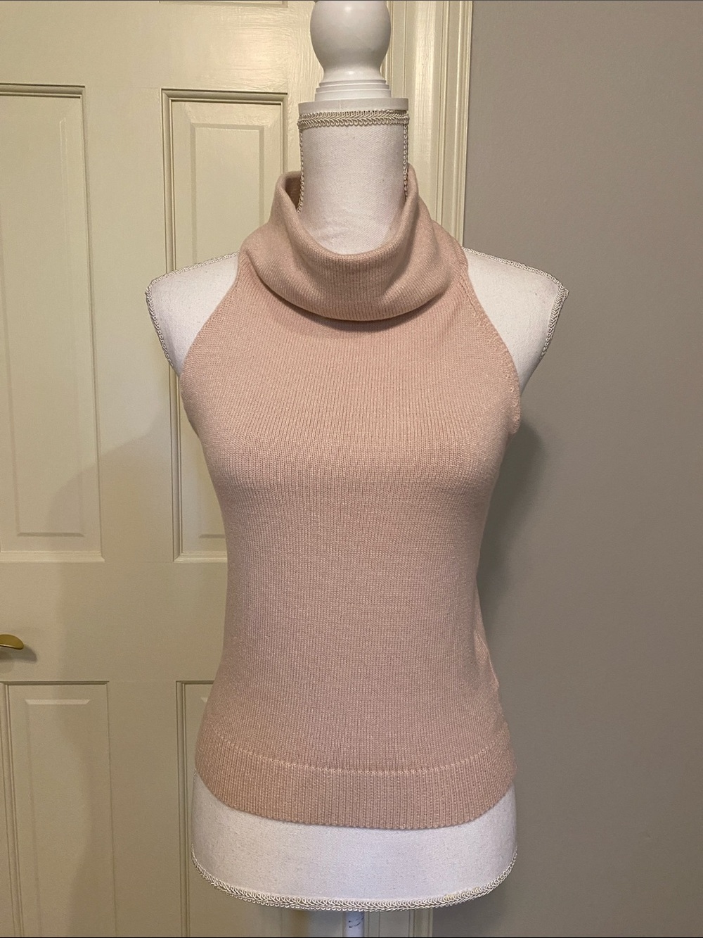 Sleeveless Halter Turtleneck Sweater Top - khaki